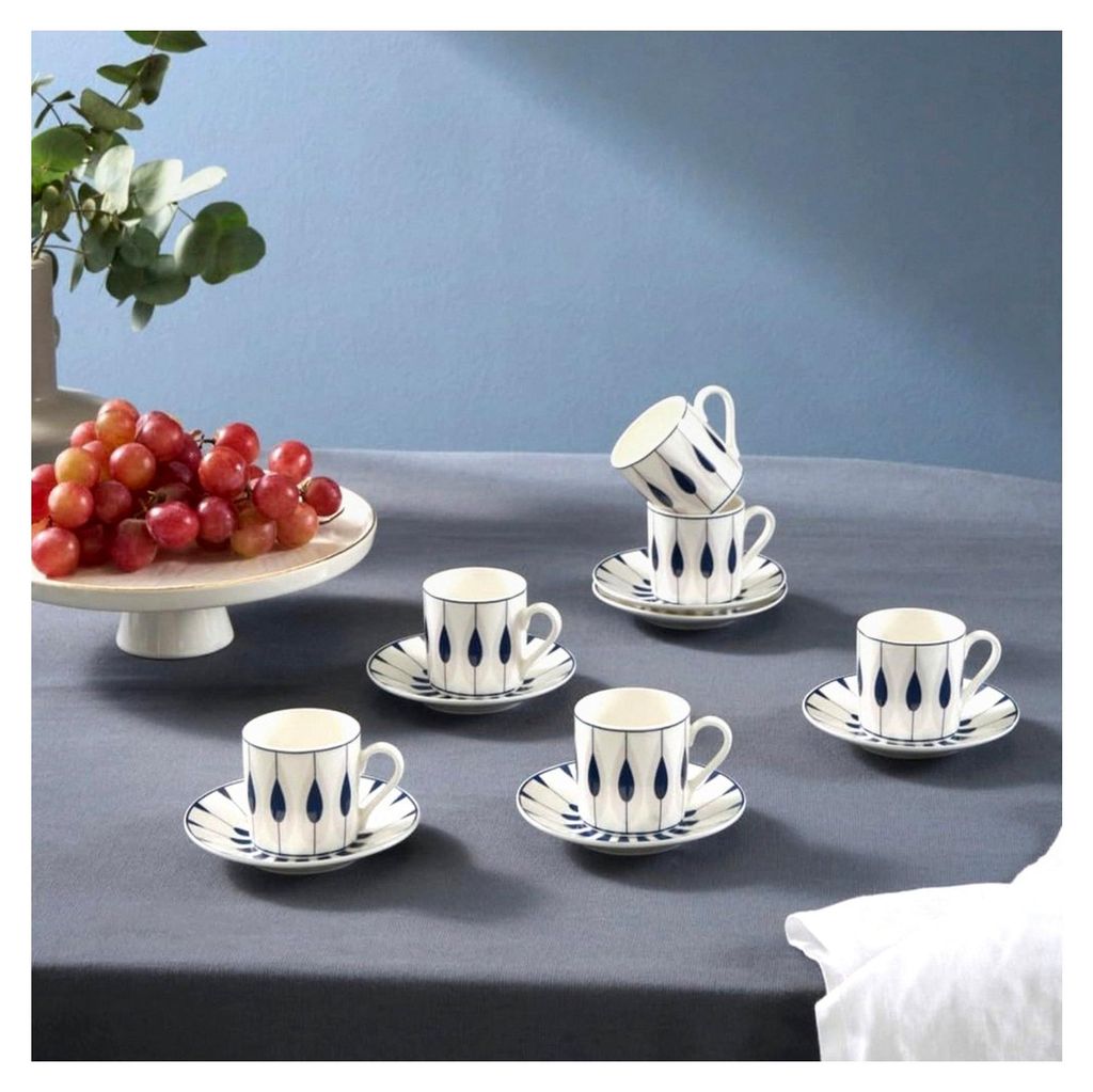 Espresso- und türkische Kaffeetassen aus feinem Knochenporzellan, für 6 Tassen und Untertassen, 80 ml, 12-teilig, mehrfarbig