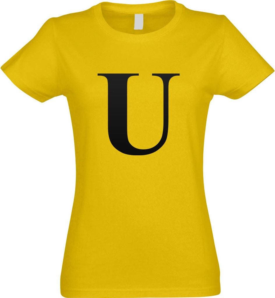Kiwistar - T-Shirt tailliert - Damen - gelb - Buchstabe U - Alphabet - mit Motiv Bedruckt - Funshirt Design - Sport - Freizeit - Damen - M