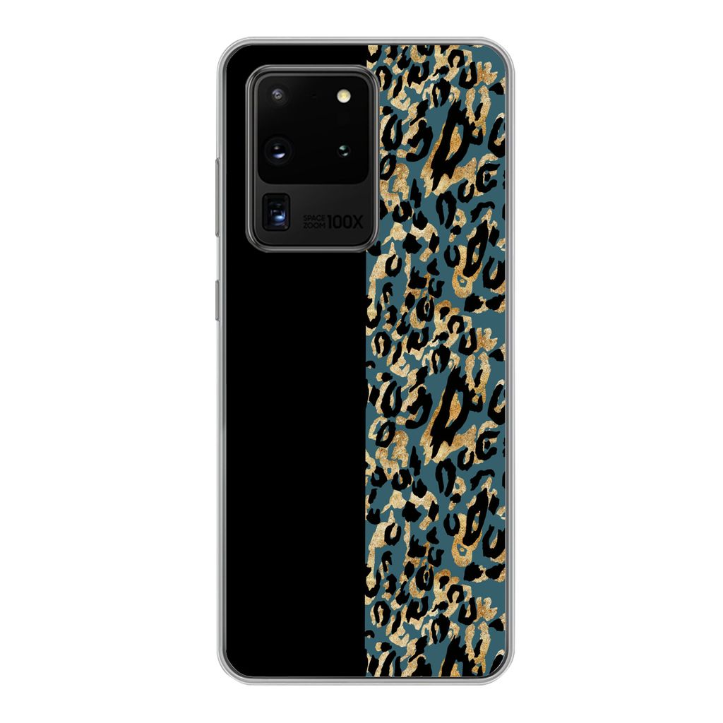 MuchoWow Handyhülle Schutzhülle Hülle für Samsung Galaxy S20 Ultra Pantherdruck - Gold - Pelz Silikon Softcase Handy Hülle - Karteninhaber