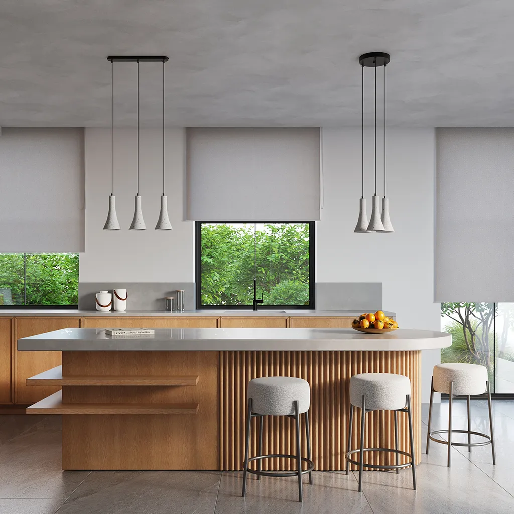 Suspension béton grise REA 110cm design minimaliste 3 sources E14 - 7