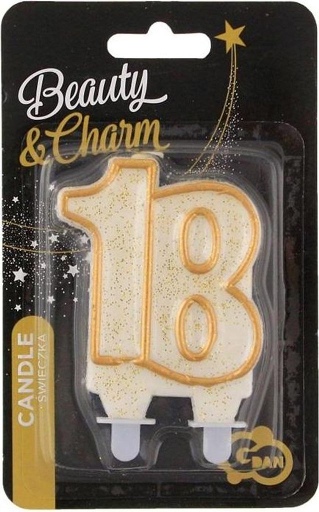 Birthday candle number 18 with gold outline