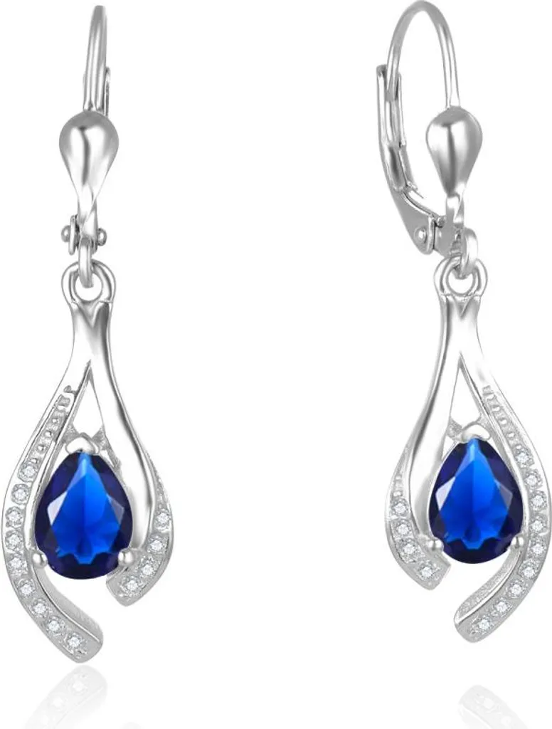 Boucles d'oreilles pendantes en argent et pierres zircon bleu marine