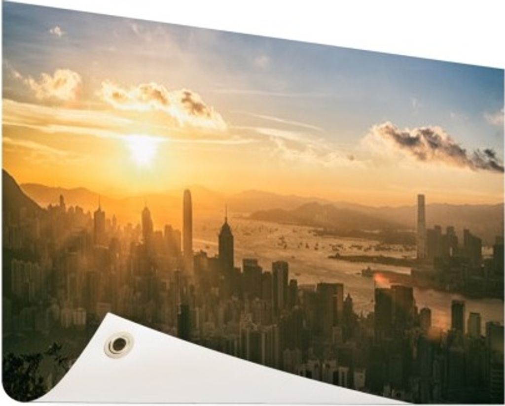 MuchoWow 120x80 cm Outdoor-Poster Gartendeko Sichtschutz Garten Poster für den Garten Sonnenuntergang in Hongkong