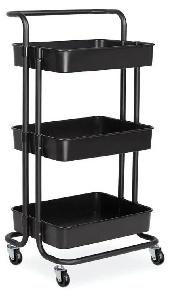 Verk 27491 Dreistöckiges Metallregal auf Rollen, 76 x 43 x 36 cm, schwarz