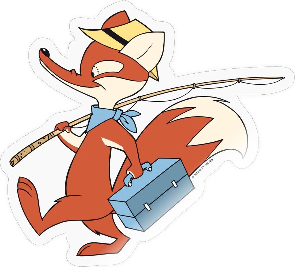 Spreadshirt Sandmännchen Herr Fuchs Mit Angel Sticker Aufkleber, 10 x 10 cm, Transparent glänzend