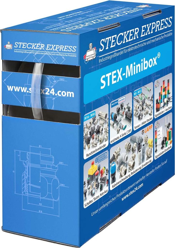 STEX24 Schrumpfschlauch 2:1, Minibox mit 13,3m, transparent 6,4/3,2mm, 1/4 Zoll, WSB2 Schrumpftemperatur mind. 95°C,