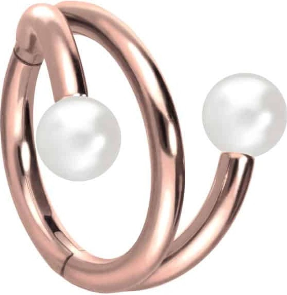 Ohrpiercing, Nasenpiercing, Septum Piercing Titan Segmentring Clicker mit Innengewinde 3 RINGE + 2 SYNTHETISCHE PERLEN RoséGold Innendurchmesser: ...