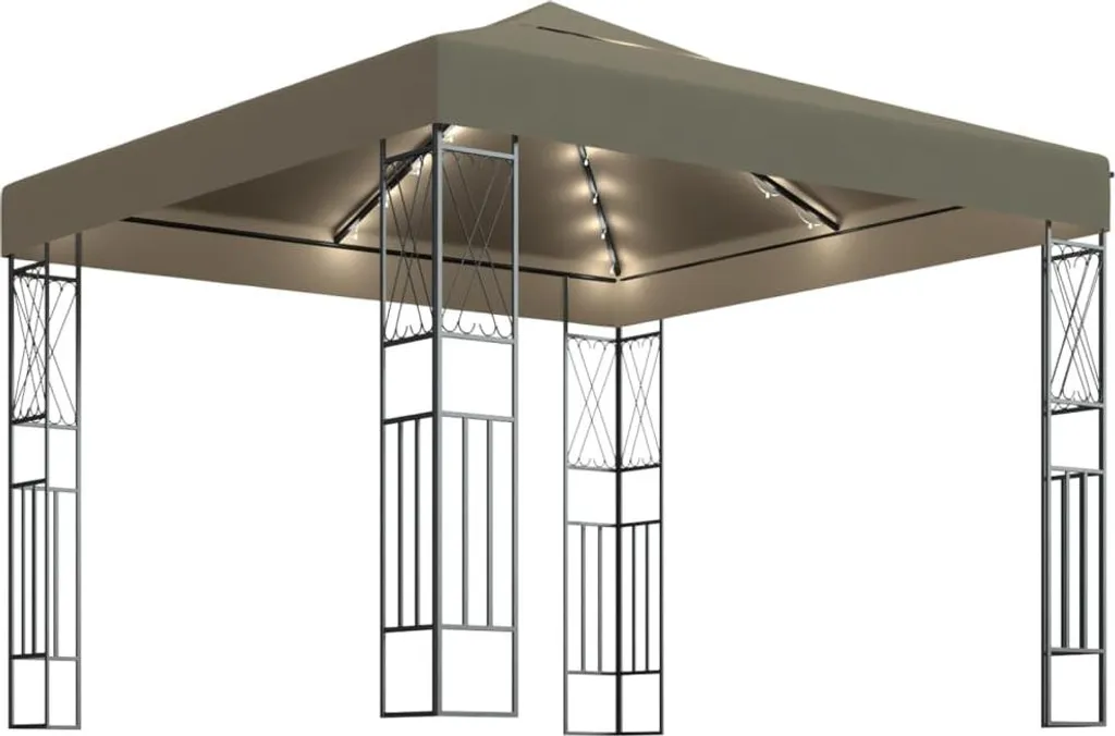 Pavillon 3x3 m Taupe avec LED : fini l'ombre sans lumière sur terrasse