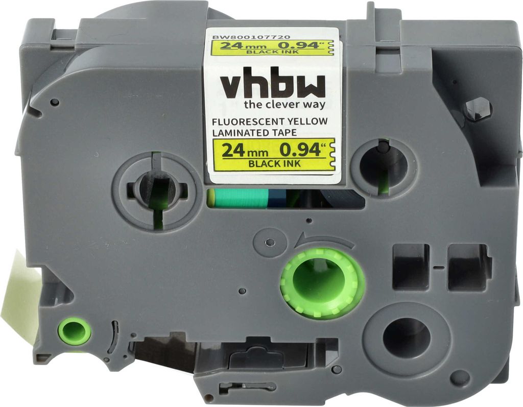 vhbw Schriftband-Kassette kompatibel mit Brother PT 2400 E, 2450, 2400, 2420 PC, 2430 PC, 2450 CC Etiketten-Drucker 8m x 24mm Schwarz auf Neon-Gelb