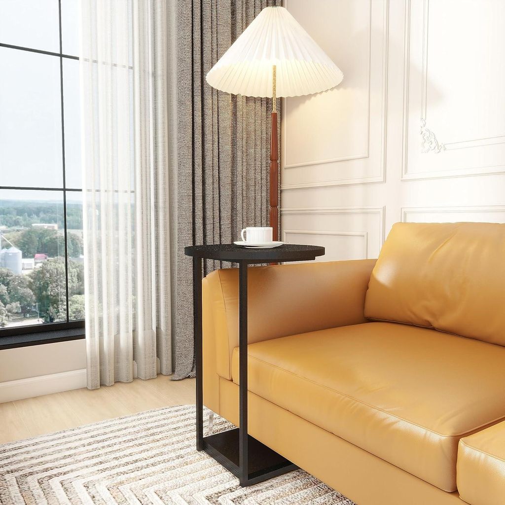 Moderne C-förmige Beistelltisch für Wohnzimmer - 40x40x60cm - Schwarz