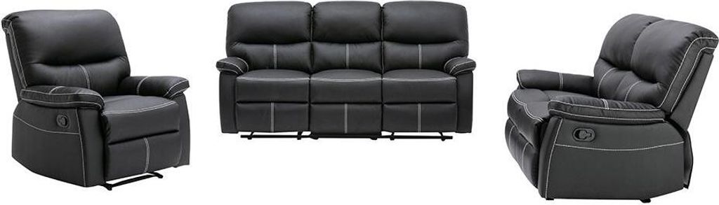 3+2+1-Sitzer Sofa und Sessel mit Relaxfunktion in schwarzem Produktbild 