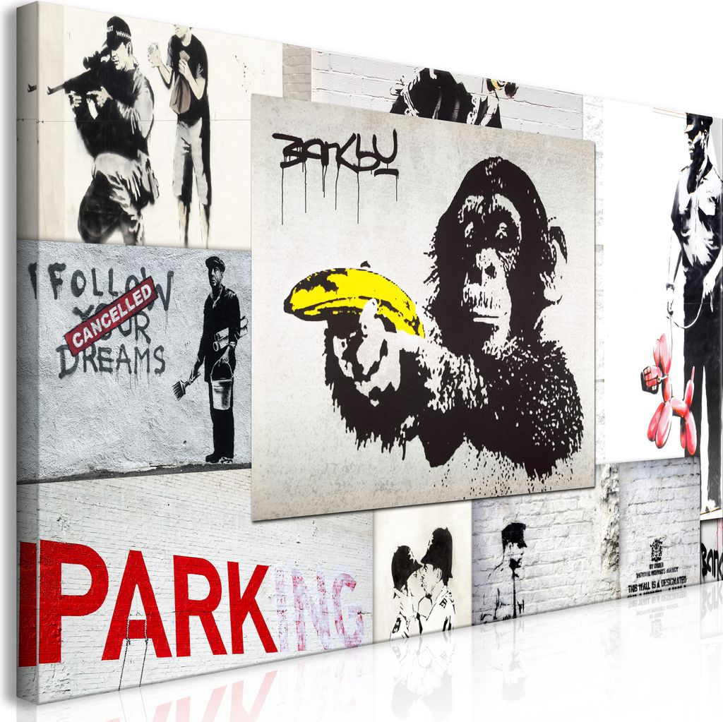 Wandbild Mega XXXL Banksy Collage 250x125 cm Einteiliger XXL-Format Kunstdruck zur Selbstmontage Leinwandbilder moderne Bilder DIY Wanddekoration W...