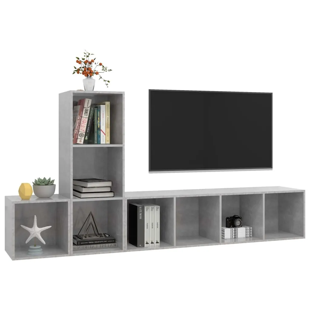 Meuble TV gris béton 3 modules en bois d'ingénierie robuste et stable - 3