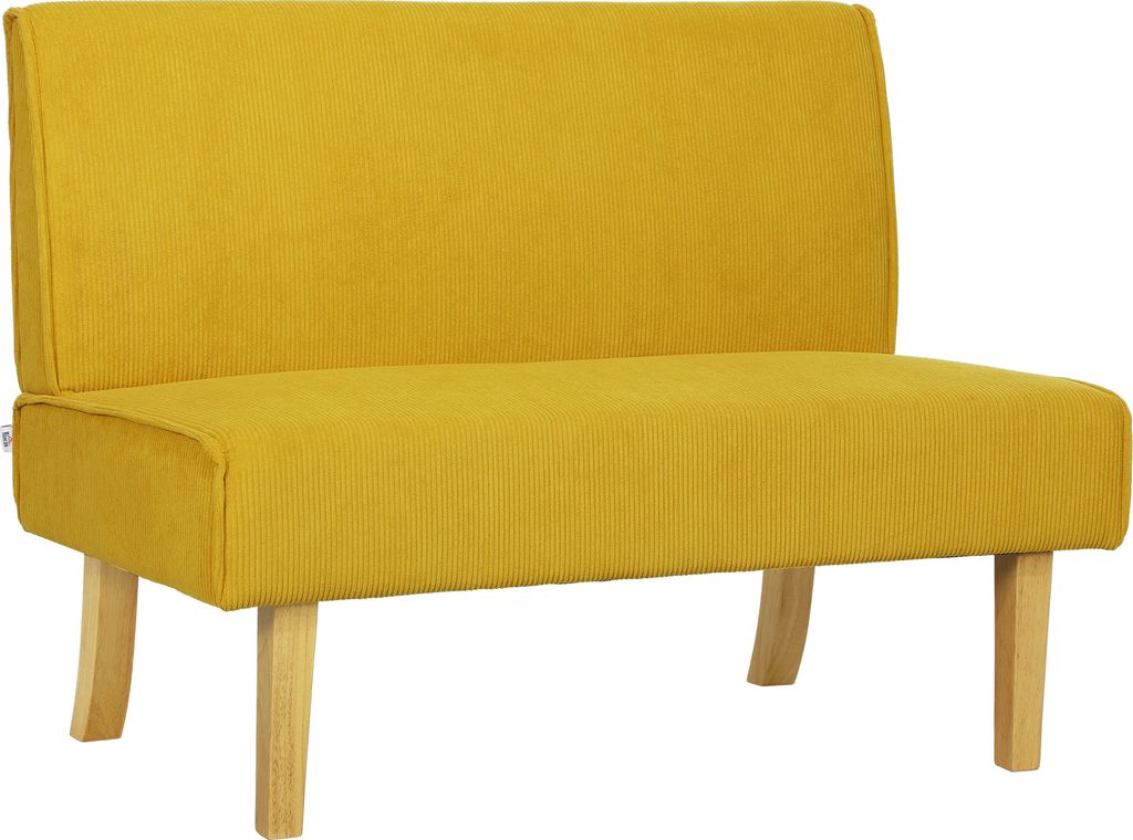 HOMCOM 2 Sitzer Sofa, Couch mit Cord-Optik, Holzbeine, Gepolsterter Polstersofa, Doppelsofa für Schlafzimmer, Wohnzimmer, 110 x 62 x 85 cm, Gelb