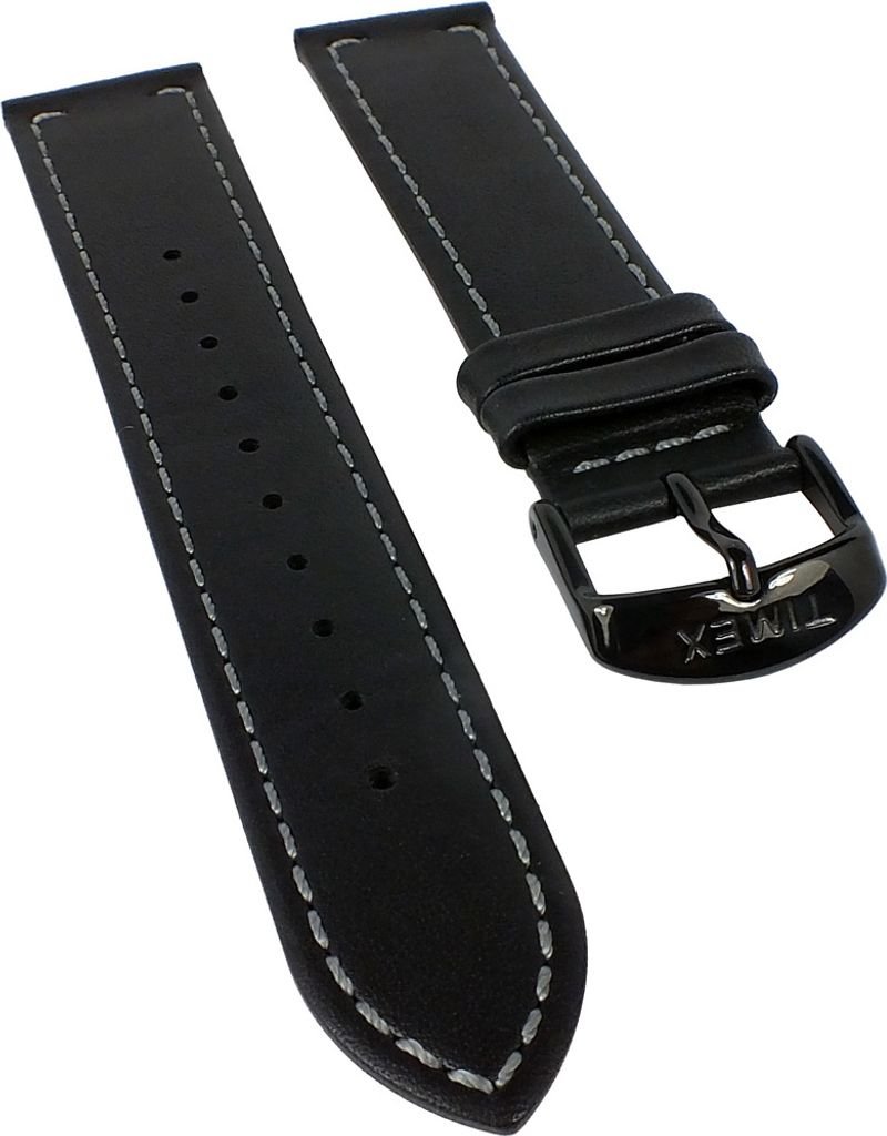 Timex Waterbury Uhrenarmband 20mm | Leder mit Naht, schwarz Produktbild 