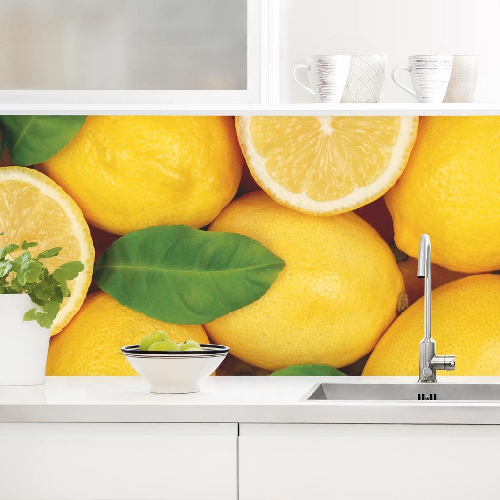 Küchenrückwand Kulinarisch selbstklebend - 0.35 mm Wandpaneel wasserfest Obst gelb Spritzschutz fugenlos
