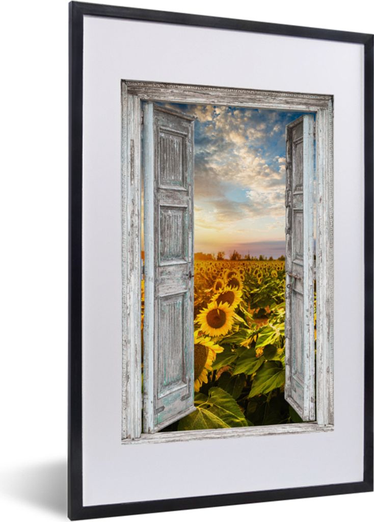 MuchoWow Gerahmtes Poster Transparent - Sonnenblume - Blumen - Sonne 40x60 cm - Poster mit Schwarzem Bilderrahmen Wandposter Rahmen Foto Bilder -...