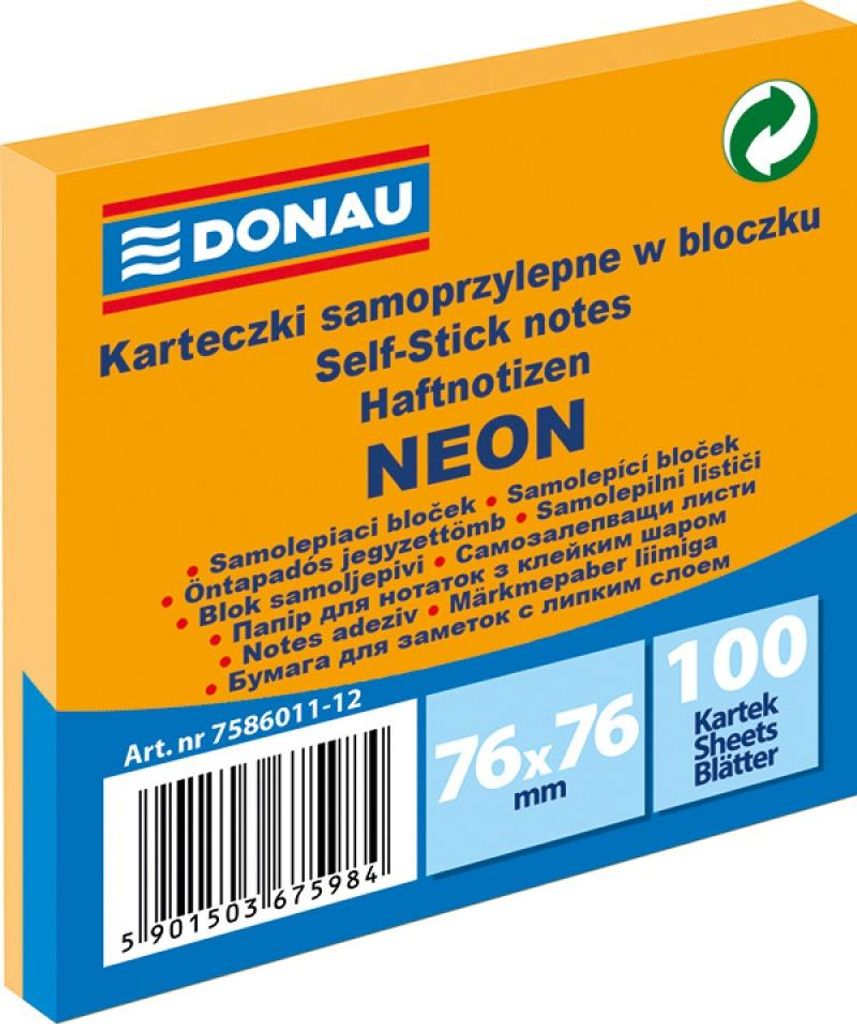 Donau Selbstklebeblöcke 76x76mm /100k/ Orange Neon 7586011-12
