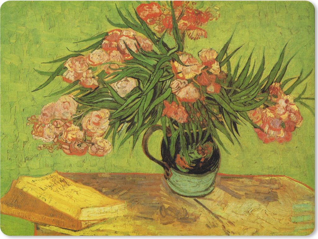 MuchoWow Mauspad Mousepad Stillleben Vase mit Oleander und Büchern - Vincent van Gogh 23x19 cm - Mousepads - Maus Mat - Pad - Mausunterlage - Sc...