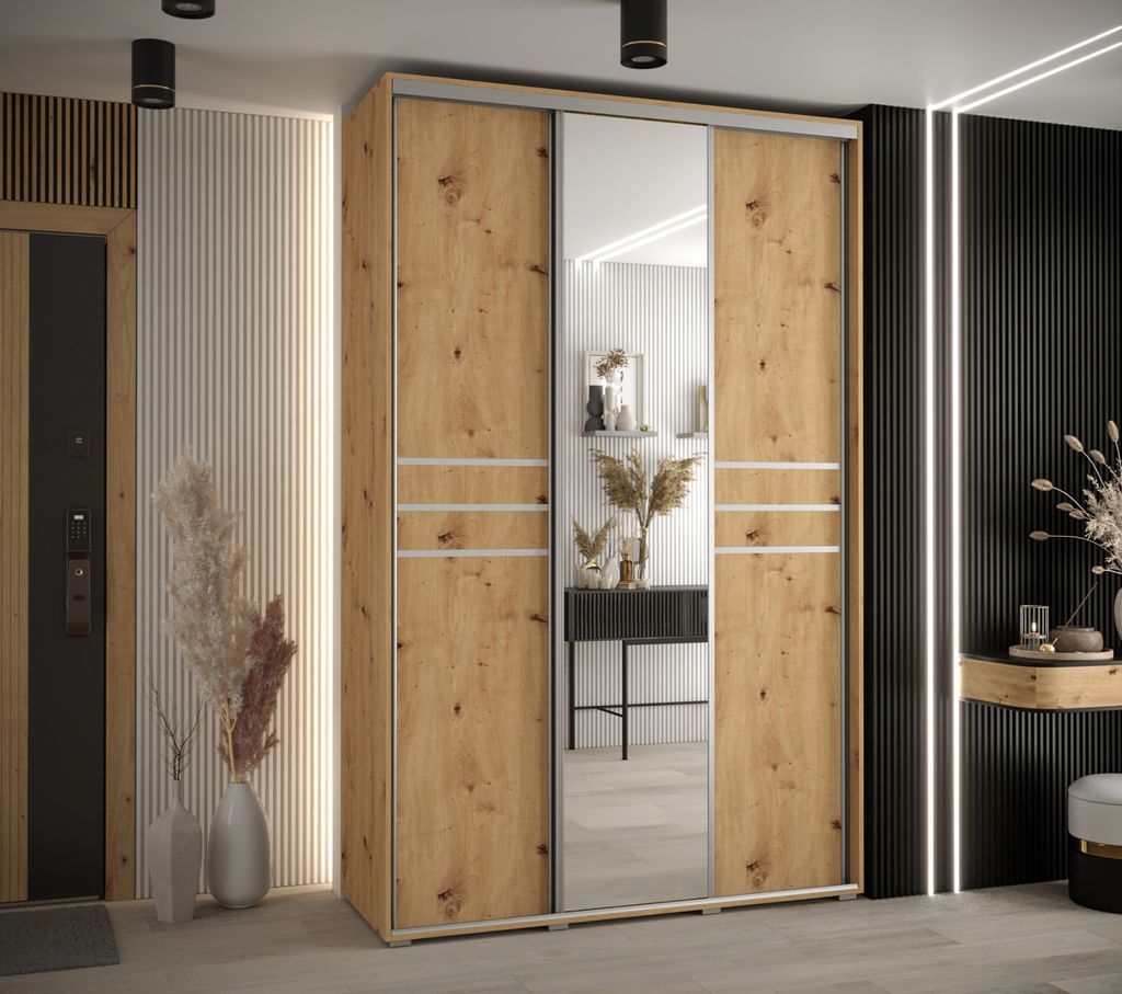 Kleiderschrank ASIRI 11 - 150/60 cm, Artisan-Eiche / Silber