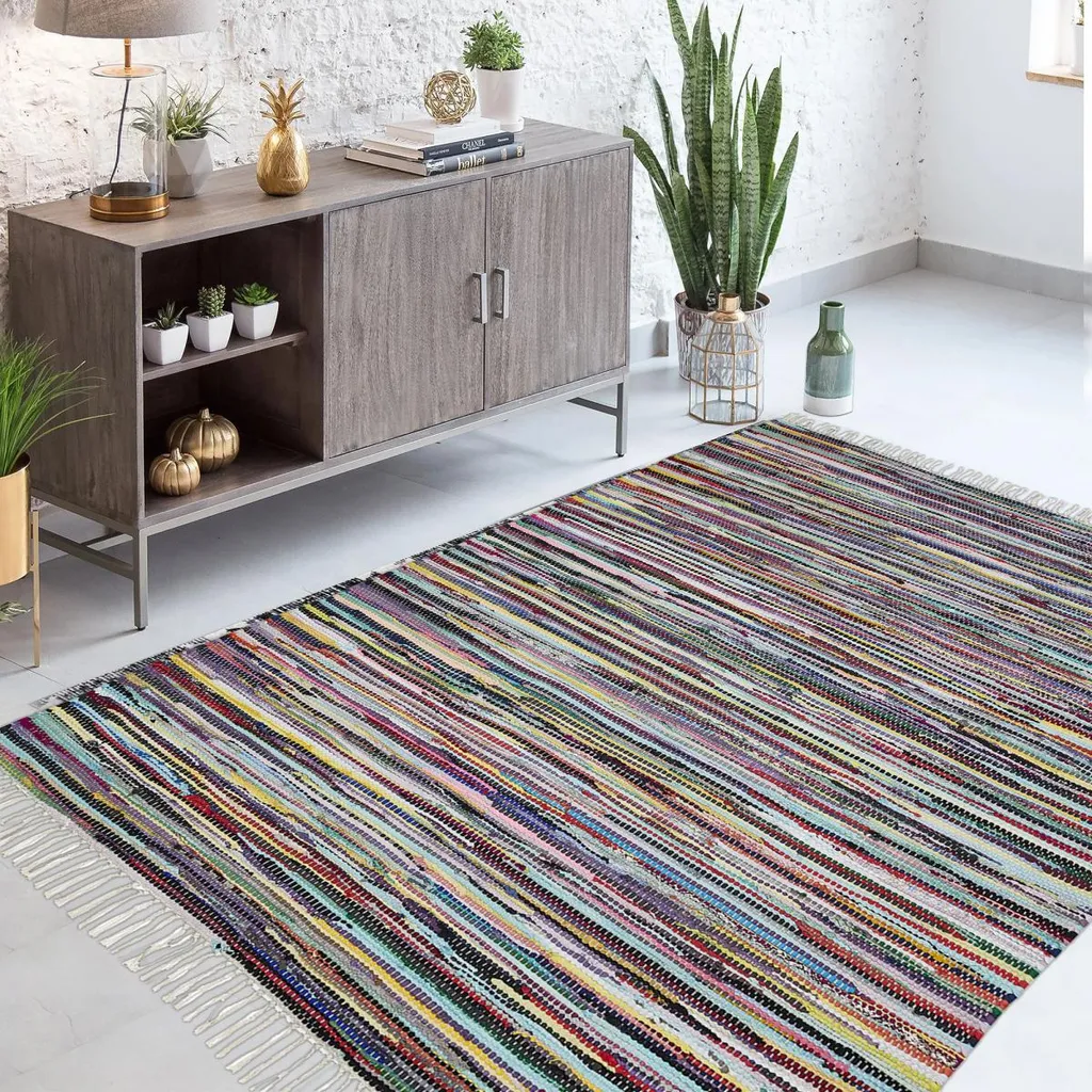 Tapis en coton à motif ethnique TIMULTI - Textile tissé main robuste - 4