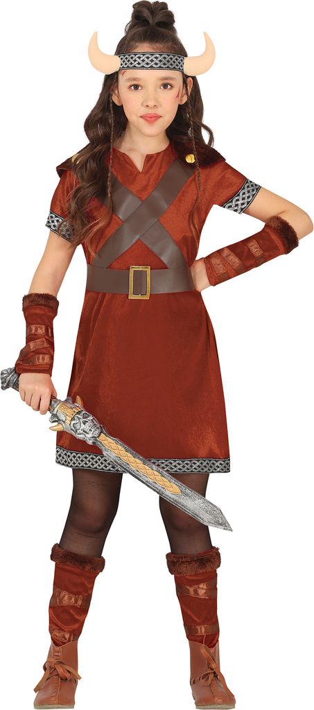 Wikinger Kinderkarnevalskostüm Helm Schwerter Abenteurer Gewandung Krieger Braun, Größe: 98/104 Farbe: Braun