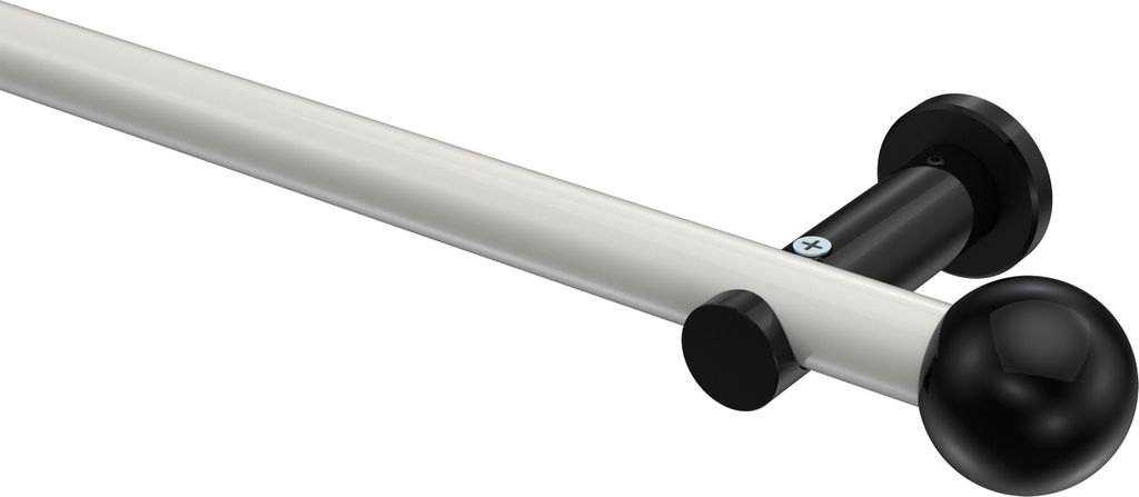 Interdeco Gardinenstange / Vorhangstange Weiß / Schwarz, Typ Platon Luino (Kugel) ohne Ringe, 20 mm Ø 1-läufig, 120 cm