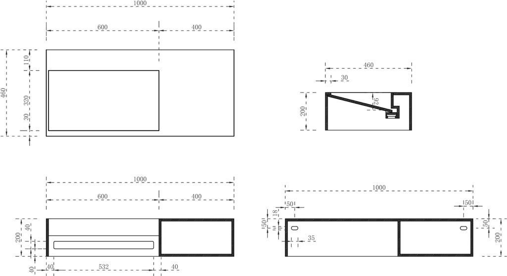 Wandwaschbecken TWG62 aus Mineralguss - Breite wählbar - Weiß matt, Waschbeckenbreite:100 cm