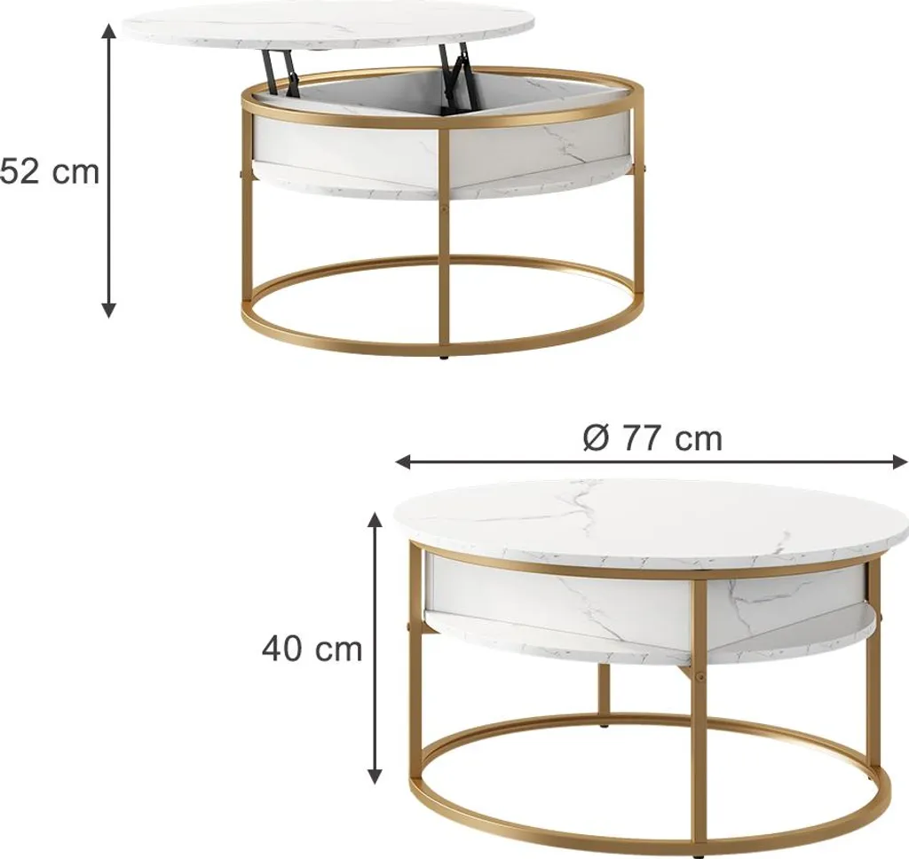 Table de salon carrée effet marbre blanc Vicco Marlo 77x77 cm moderne