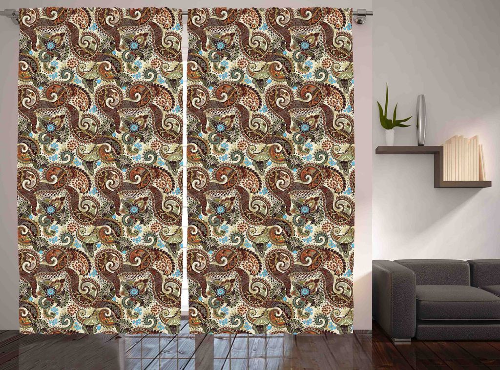 ABAKUHAUS Paisley Rustikaler Gardine, Blooms Ethnic, Schlafzimmer Kräuselband Vorhang mit Schlaufen und Haken, 280 x 245 cm, Mehrfarbig