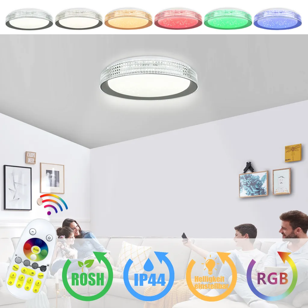 Plafonnier LED Chambre Enfant et Salon - Lampe Ciel Étoilé RVB 60W Grise
