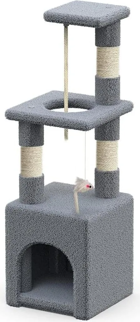 Arbre à chat anti-griffures meubles - Griffoir et cachette 88 cm Gris