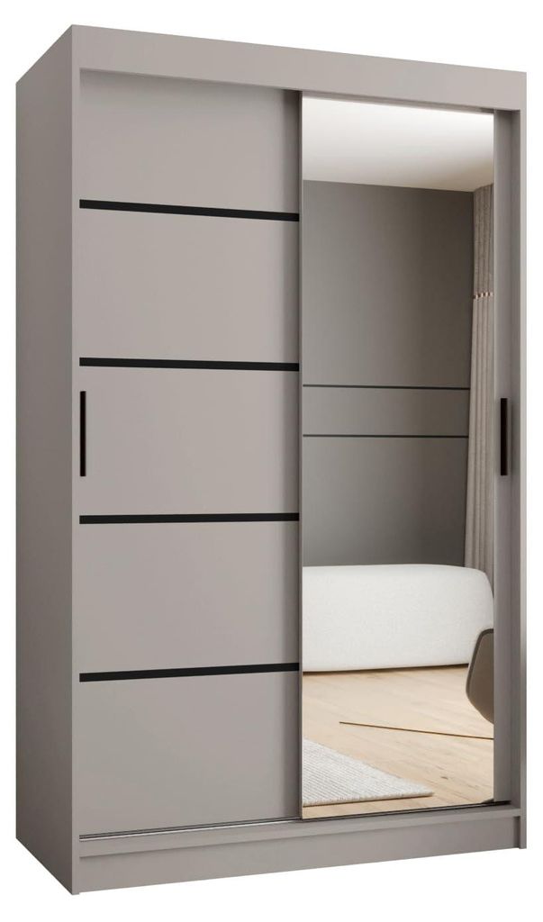 Kryspol - - Kleiderschrank mit Spiegel, 120x200x62cm, 2 Tür, RUBINO V2 120 Kaschmir