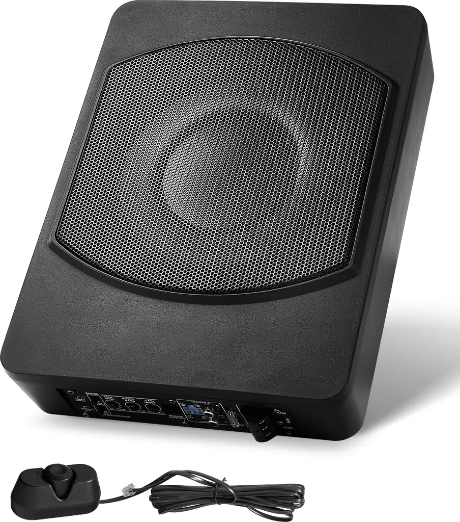 SucceBuy Subwoofer sottosella per auto da 10" 240 W, subwoofer audio attivo sottile, amplificatore integrato, ingresso di livello alto/basso e controllo del volume per SUV, auto, camion, camper