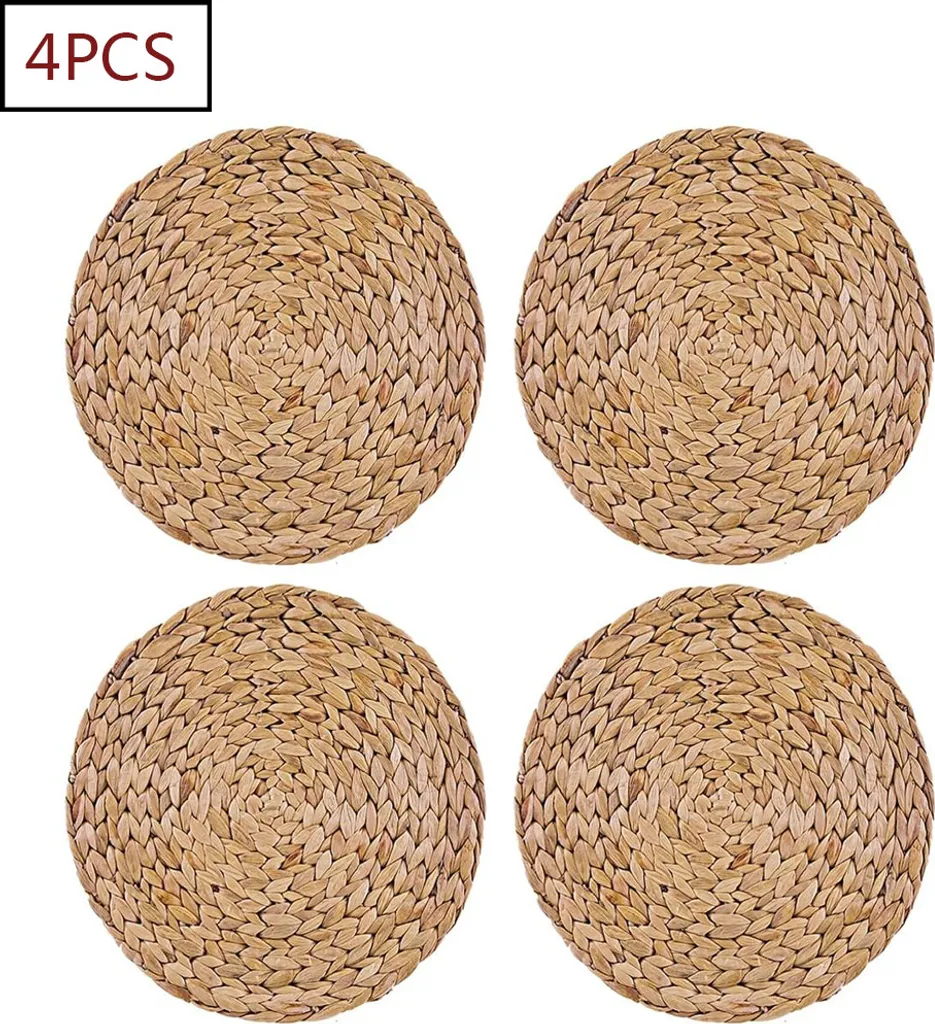 Set 4 Sottopiatti Rotondi Giacinto d'Acqua 30cm Paglia Naturale