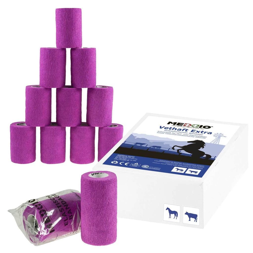 12 x Vethaft Extra selbsthaftende Bandage f. Huf- und Produktbild 