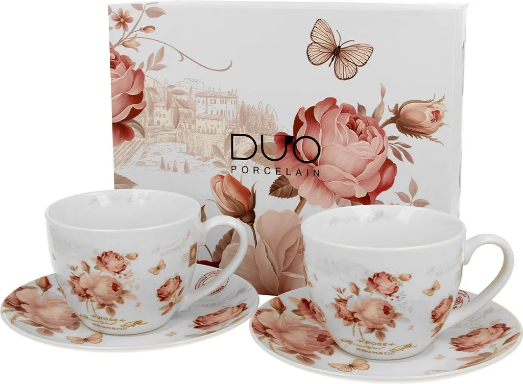 Tazze da Tè DUO in Porcellana 270ml - Set Regalo Floreale per la Casa - 1