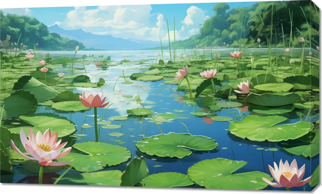 Habillez un mur vide avec le Tableau Étang nénuphars 100x60 cm Idylle
