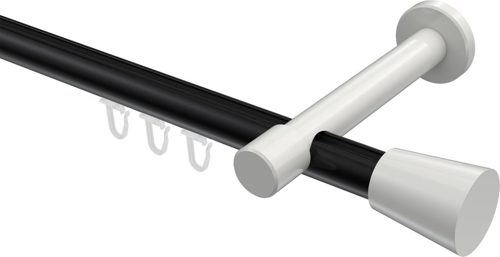 Interdeco Innenlaufstange / Gardinenstange mit Innenlauf Schwarz / Weiß, Typ Prestige Sitra (Konus), 20 mm Ø 1-läufig, 240 cm
