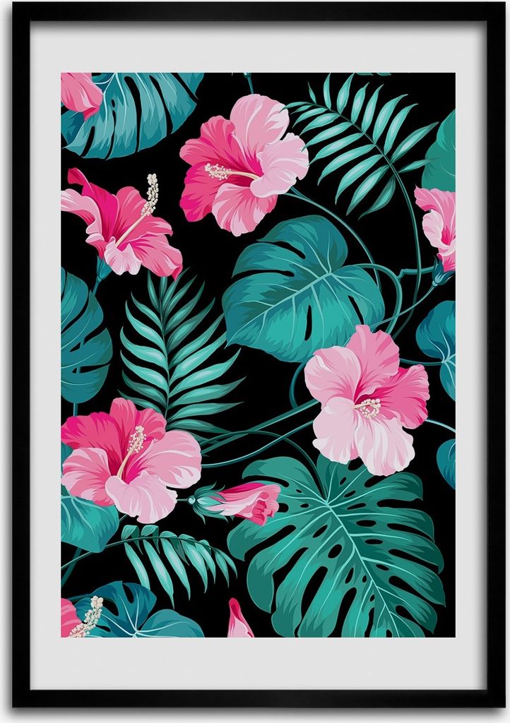 Bild - Bilderrahmen - Foto - 70 cm x 100 cm - MDF - Rahmen - Wandkunst - Hawaii Blumen