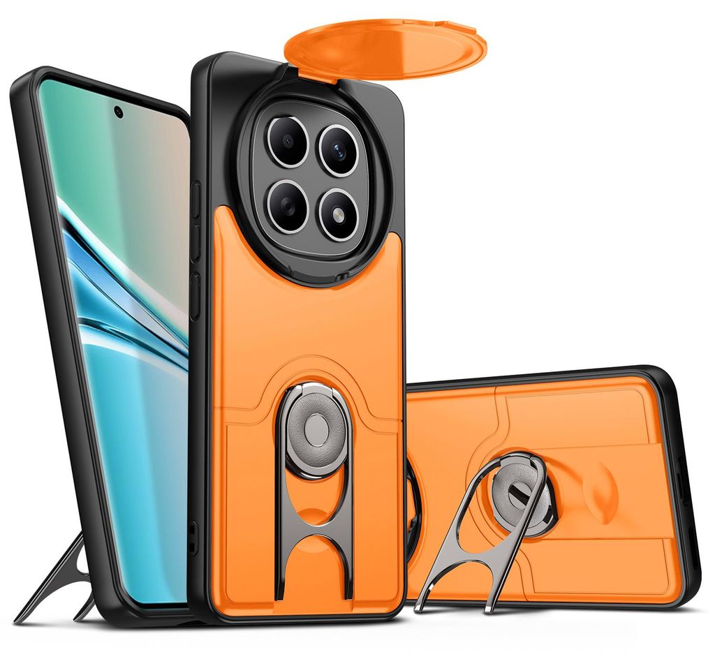 Handyhülle für Xiaomi Redmi Note 15 5G/4G mit Dia Kameraschutz und Ringhalter Ständer, Stoßfeste Hybrid Schutzhülle Orange