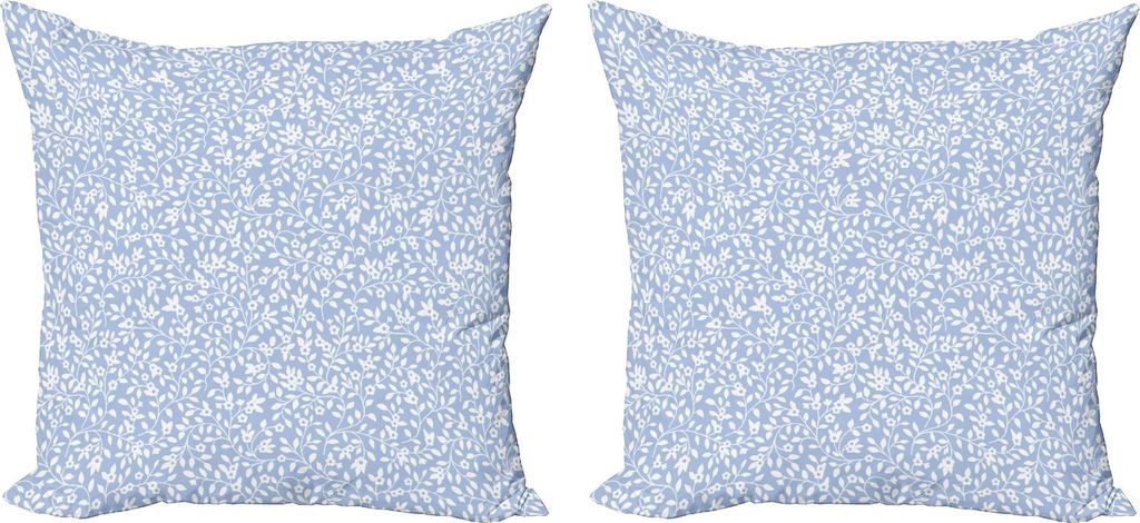 ABAKUHAUS Blau und weiß Kissenbezug Set (2Stück), Ditsy Wiederbelebung Stil mit ländlichen Landschaft Wachstum Cottage Cabin Pattern, 50 x 50 cm...