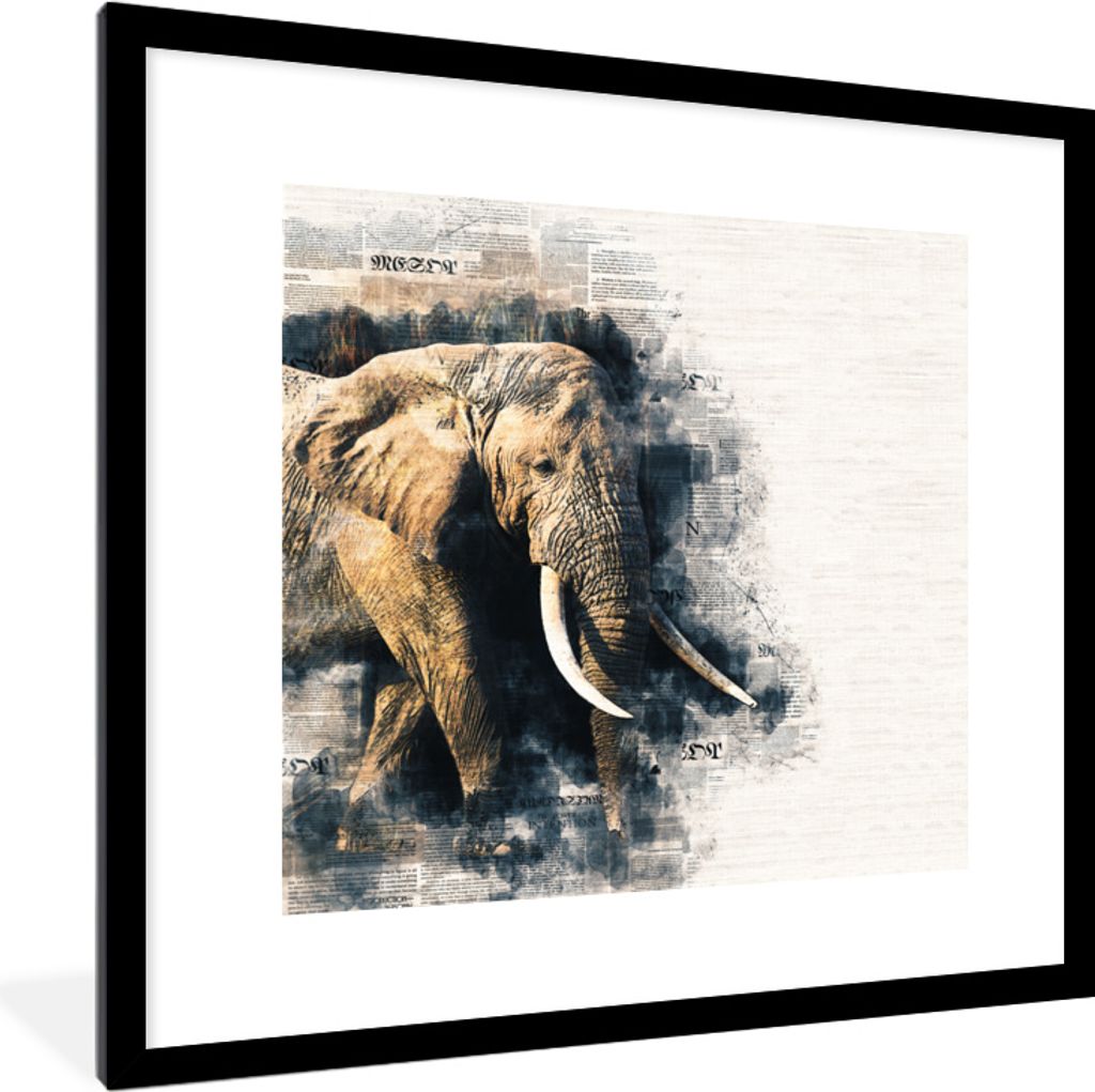 MuchoWow MuchoWow Gerahmtes Poster Elefant - Papier - Farbe 40x40 cm - Poster mit zchwarzem Bilderrahmen - Poster - Plakat im Rahmen