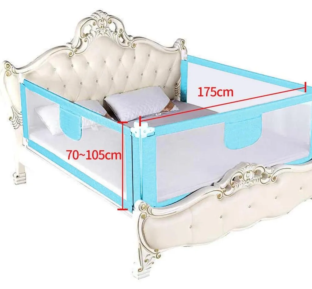 Sécuriser lit enfant avec barrière anti-chute bleue 180 cm plastique
