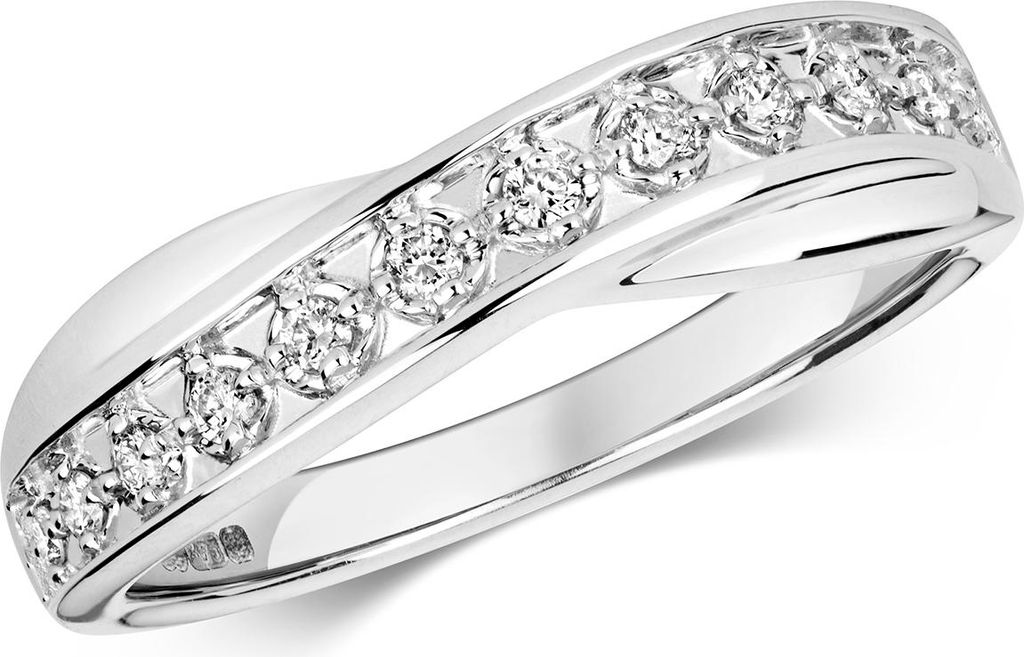 Funkelndes Feuer 9 Karat (375) Weißgold Diamant Kreuz über Ring / Ring gekreuzt Brillant-Schliff 0.12 Karat H - I1 I2, 57 (18.1); TRS319889KWRSP