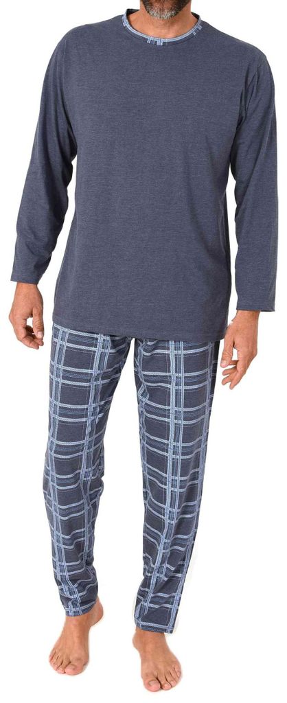 Normann Herren langarm Schlafanzug Pyjama mit Karohose aus Jersey ; navy , 56