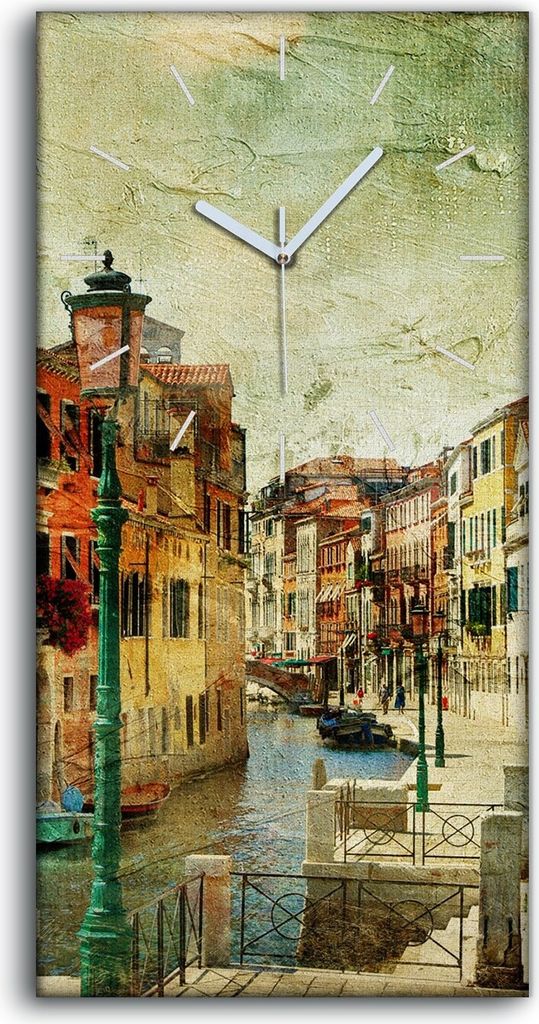 Dekor Leinwand Uhr Wandbilder 30x60 Gemälde Venedig Fluss Schiff Stadt - weiße Hände