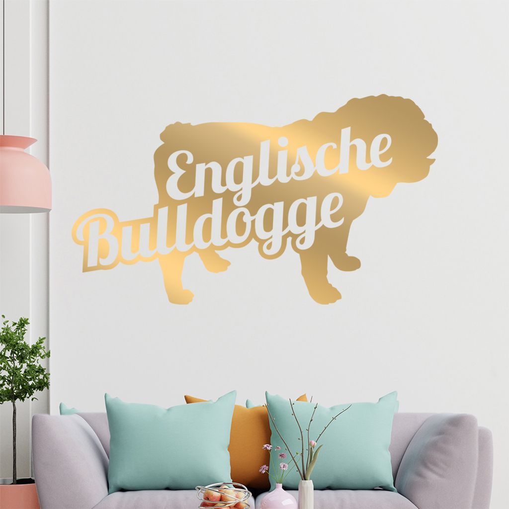 KIWISTAR Englische Buldogge mit Name Silhouette Wandtattoo in 6 Größen - Wandaufkleber Wall Sticker - Dekoration, Küche, Wohnzimmer, Schlafzimme...