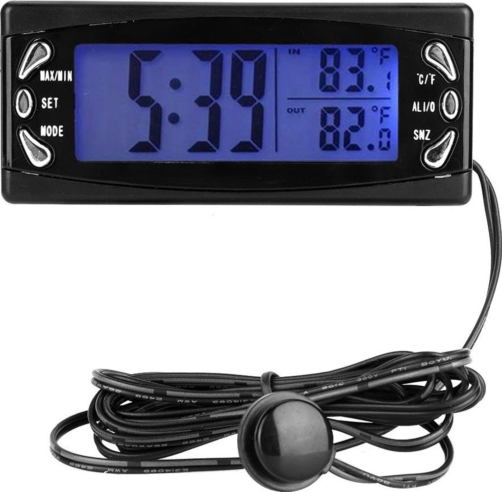 12 V digitales Auto-Thermometer, Fahrzeuguhr, LCD-Temperaturmesser mit Alarmfunktion, CT23