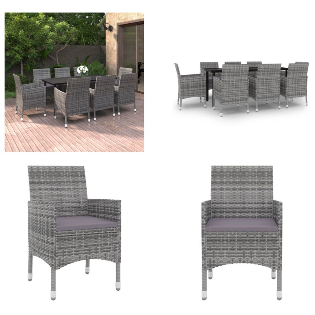 vidaXL 9 tlg. Garten Essgruppe mit Auflagen Poly Rattan und Glas - Garten-Essgruppe - Garten-Essgruppen - Outdoor-Essgruppe - Gartentisch Und Stuhl
